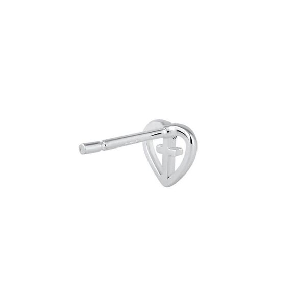 New Sterling Silver Cross in Heart Stud Earrings - Picture 4 of 4